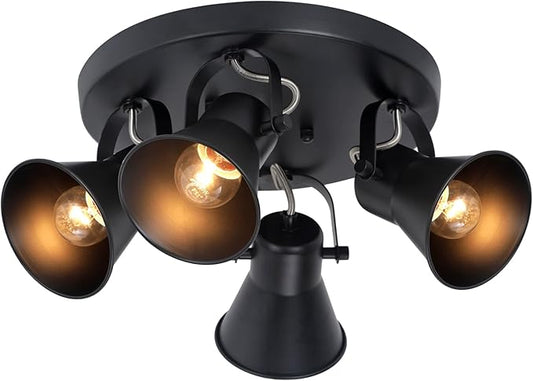 4-Light Kitchen Lighting Fixtures Ceiling, Adjustable Track Lighting Fixtures, Morden Black Directional Ceiling Light for Kitchen, Bathroom, Hallway, Dining Room, Coffee Bar.