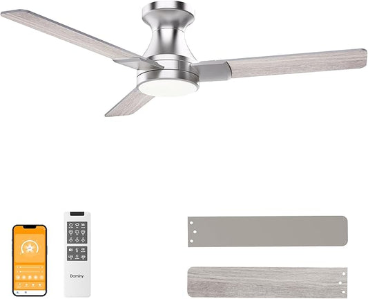 DAMINY 42 inch Ceiling Fans with Lights,3 Blades,6CCT, Low Profile Ceiling Fan with Light and Remote Control,Ceiling Fan for Bedroom, Kitchen,Indoor/Outdoor Use,Flush Mount-Nickel