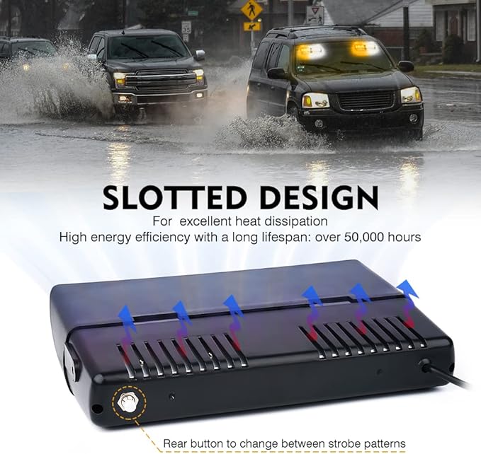 Xprite 2×11 inch High Intensity White Amber 32 LED Emergency Strobe Dash Lights, Interior Windshield Flashing Light w/Suction Cups for Construction Trucks Plows Postal Security Cars