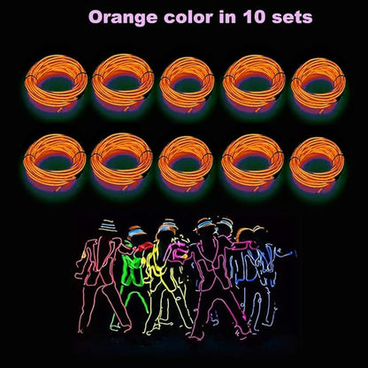 MaxLax EL Wire Orange 10-Pack, 9ft Neon Light Wire with Noise Reduction and Battery Pack…
