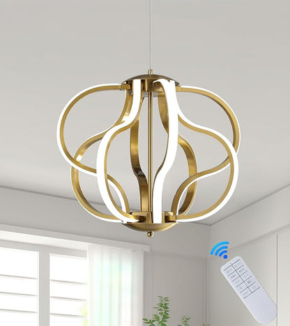 Modern Gold LED Chandelier with Remote Control, Dimmable LED Chandelier with 3 Color Temperature,8 Lights Hanging Pendant Lights for Dining Room Foyer Entryway Kitchen Living Room