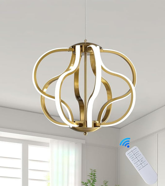 Modern Gold LED Chandelier with Remote Control, Dimmable LED Chandelier with 3 Color Temperature,8 Lights Hanging Pendant Lights for Dining Room Foyer Entryway Kitchen Living Room