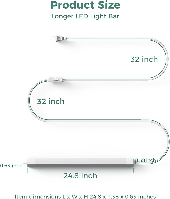 ASOKO 25Inch Under Cabinet Lights,Plug and Play Under Counter Lighting,6000K Cool White with 1000LM Super Bright,ETL Light Bar with ON/Off Switch for Kitchen,Under Desk,Workbench