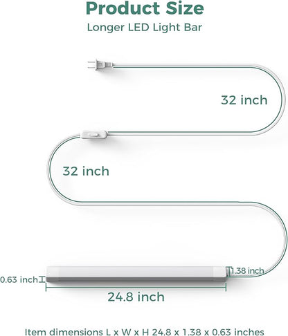 ASOKO 25Inch Under Cabinet Lights,Plug and Play Under Counter Lighting,6000K Cool White with 1000LM Super Bright,ETL Light Bar with ON/Off Switch for Kitchen,Under Desk,Workbench