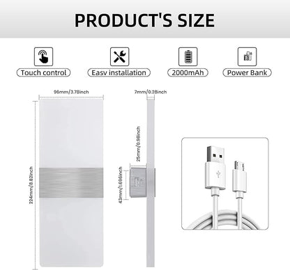 MEHIDFY Wall Sconces Sets of 2, Dimmable Touch Control Wall Lamp, Rechargeable LED Wall Sconces, Battery Operated Wall Lights, Bedside Lamp, Reading Light Bedroom with 4 Brightness (White)