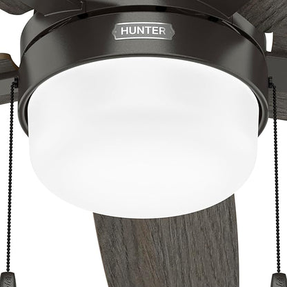 Hunter Ceiling Fan with LED Light - Black Ceiling Fan with Pull Chain, For Bedroom or Living Room, Standard Mount, No Remote, 5 Blades, Includes Bulbs - Anisten (Noble Bronze, 52 inch)