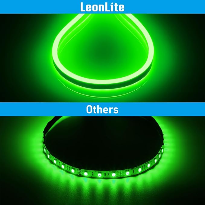 LEONLITE 50FT LED Neon Rope Lights, Outdoor IP67 Waterproof, Christmas Festival Decor, 120V UL Plug, ETL Connectable LED Neon Strip Lights for Shop Sign, Max 3 Sets(150FT), Green Light