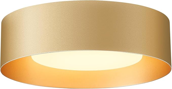 Yiisem Glass Gold Flush Mount Ceiling Lights, Modern Round Ceiling Lighting, Minimalist Drum Close to Ceiling Light Fixtures for Bedroom, Dining Room, Bathroom, Hallways, Laundry Room