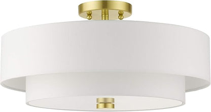 Livex Lighting 51045-12 Meridian Collection 4-Light Semi Flush Mount Ceiling Light with Off-White Hardback Fabric Shade, Satin Brass, 18 x 18 x 9