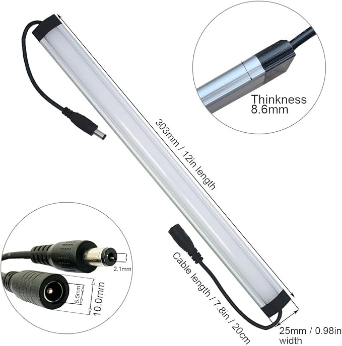 Litever Kitchen Under Cabinet LED Lighting Kits,3 PCS 1 Feet Super Bright LED Light Bars per Set, Daylight White 20W 1000 Lumen Dimmable Plug in for Kitchen Cabinets Counters Cases 5000K (3 Bars Kit)