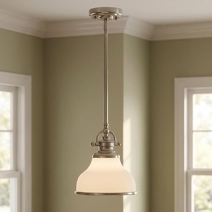 Quoizel Grant 8" Mini Pendant Light, Brushed Nickel with Opal Etched Glass, 13"–48" Adjustable Height for Kitchen Island or Bar