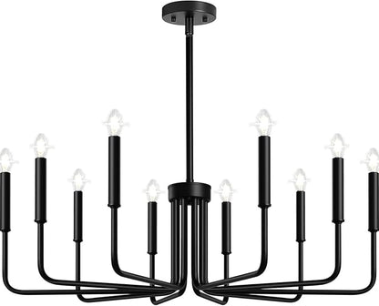 Lynnoland Black 10-Light Chandelier, Farmhouse Chandeliers for Dining Room Lighting Fixtures Hanging, Vintage Candle Pendant Light Fixtures Chandelier for Bedroom, Foyer and Living Room