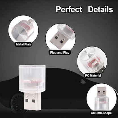 USB LED Car Interior Night Light, 2 PCs, Atmosphere Lamp, Mini Decoration Lights, Ambient Atmosphere Night Lamp, USB Night Light for All Car Interiors (White)