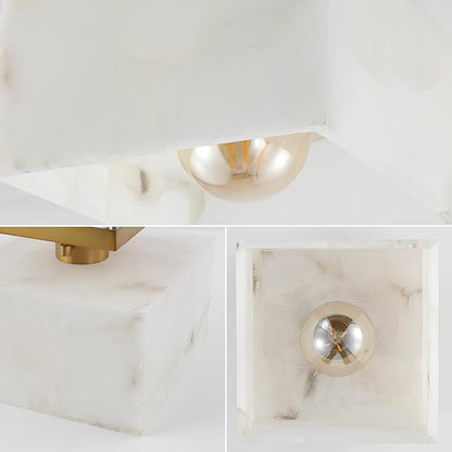JONATHAN Y 8" White Marbling/Brass Gold Modern 1-Light Semi Flush Mount Ceiling Light for Bedroom, Cube White Alabaster Marble Shade, Mid-Century Minimalist Fixture, LED Bulb Included (JYL1203A)