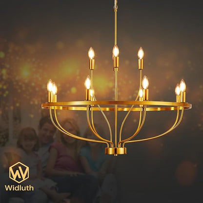 33.5" Modern Gold Chandelier Light Fixture Vintage Mid Century Modern 12-Lights Candle Style Chandeliers Retro Golden Chandelier for Dining Room, Kitchen Island, Living Room, E12