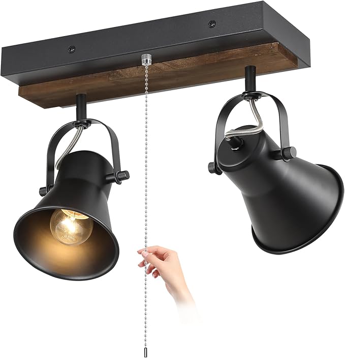 2 Light Kitchen Lighting fixtures Ceiling,Adjustable Ceiling Light with Pull Chain,Farmhouse Track Lighting fixtures Ceiling for Dining Room, Hallway,Bathroom.