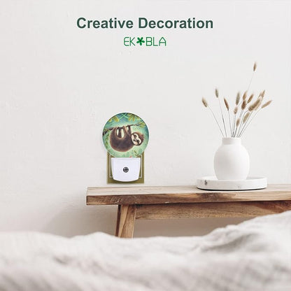 EKOBLA Sloth Plug-in Night Light, Cute Jungle Animal LED Nightlight with Dusk to Dawn Sensor for Kids Room, 0.5W Sleep Friendly