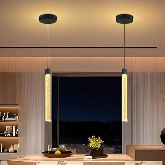 Modern Mini Crystal Pendant Light for Kitchen Island Dimmable LED Adjustable Crystal Column Chandelier Lighting Hanging Pendant Lighting 1 Light Black