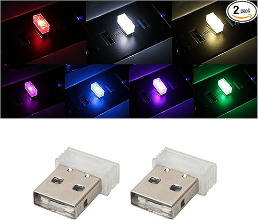 2 PCS USB LED Car Interior Atmosphere Lamp, Portable Mini LED Night Light, Plug-in USB Interface Trunk Ambient Lighting Kit, Universal Car Accessories (Touch Switching Between 7 Colors)