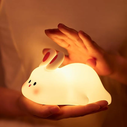 Night Light for Kids, Chubby-Faced Rabbit lamp 3-Level Dimmable USB Rechargeable Lamp with Timer, Soothing Animal Toy for Nursery Bedroom Dorm Decor, Gift for Boys Girls Teens Adults