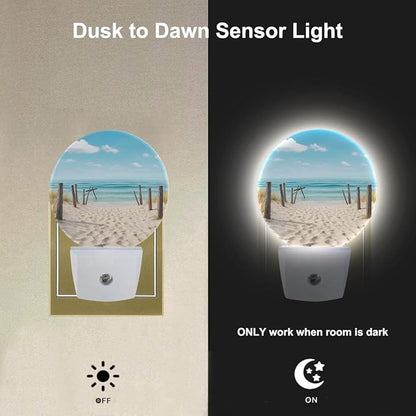 EKOBLA Beach Scene Plug-in Night Light, Ocean Coastal Decor LED Nightlight with Dusk to Dawn Sensor, Energy Saving for Home Bathroom