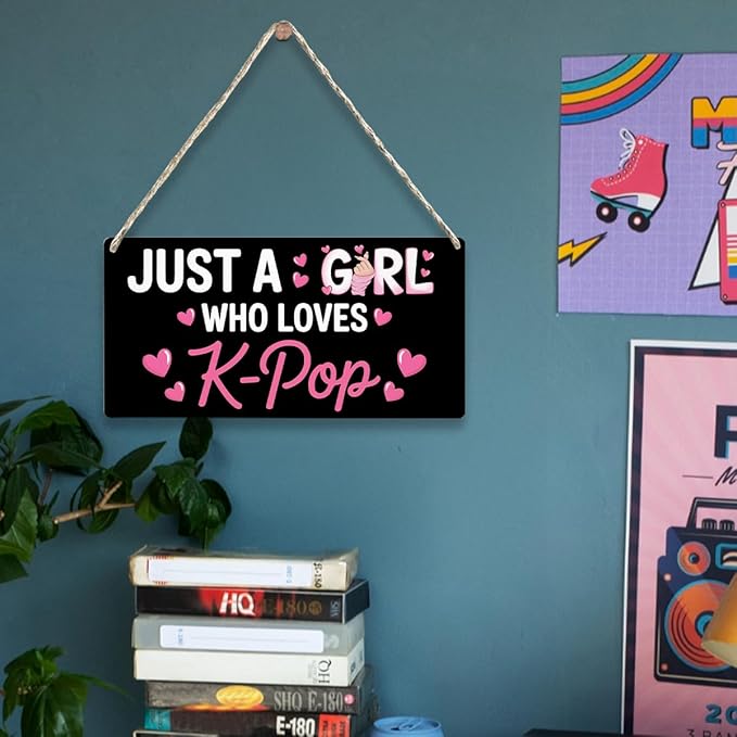 K-pop Gifts for Teen Girls, Music Gifts for Women, Kpop Wood Sign Gift for Girl decorations, Rustic Anime Lovers Wooden Hanging Plaque for Home 12 × 6 Inches Black