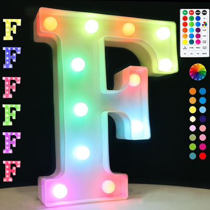 LED Marquee Letter Lights, 18 Colors Changing Light Up Letters with Remote, RGB Alphabet Letters Sign for Girls Boys Gift Birthday Party Night Light Bedroom Wedding Christmas Decor-Colorful F