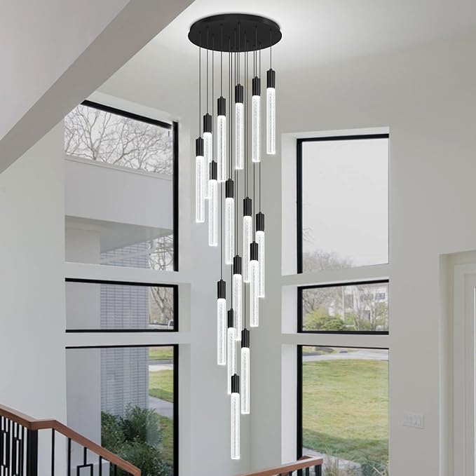 Luxurious K9 Crystal Chandelier,16-Light Large Modern Crystal Column Chandelier,Crystal Drop High Ceiling Pendant Light Fixture for Home Hotel Store