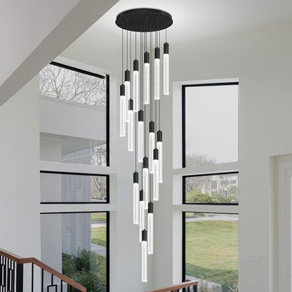 Luxurious K9 Crystal Chandelier,16-Light Large Modern Crystal Column Chandelier,Crystal Drop High Ceiling Pendant Light Fixture for Home Hotel Store