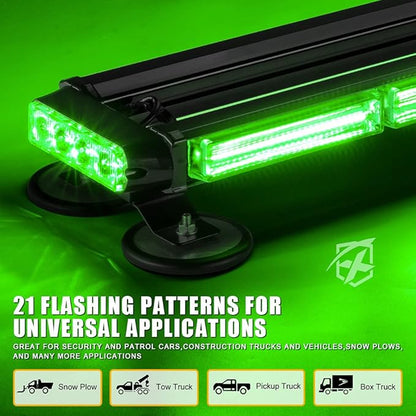 Xprite 26" COB LED Strobe Rooftop Flashing Light Bar, Double Side Hazard Warning Caution Beacon Lights w/Magnetic Mount for Emergency Vehicles Construction Cars Trucks Traffic Security - Green