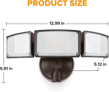 LUTEC 75W 8000 Lumen Floods Light Outdoor, Switch Controlled LED Security Lights with 3 Adjustable Heads, 5000K Daylight, IP65 Waterproof Exterior Flood Light for Outside Garage, Yard, Patio-Brown