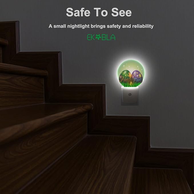 EKOBLA Happy Easter Plug-in Night Light, Colorful Easter Egg LED Nightlight with Auto Sensor for Bedroom & Bathroom