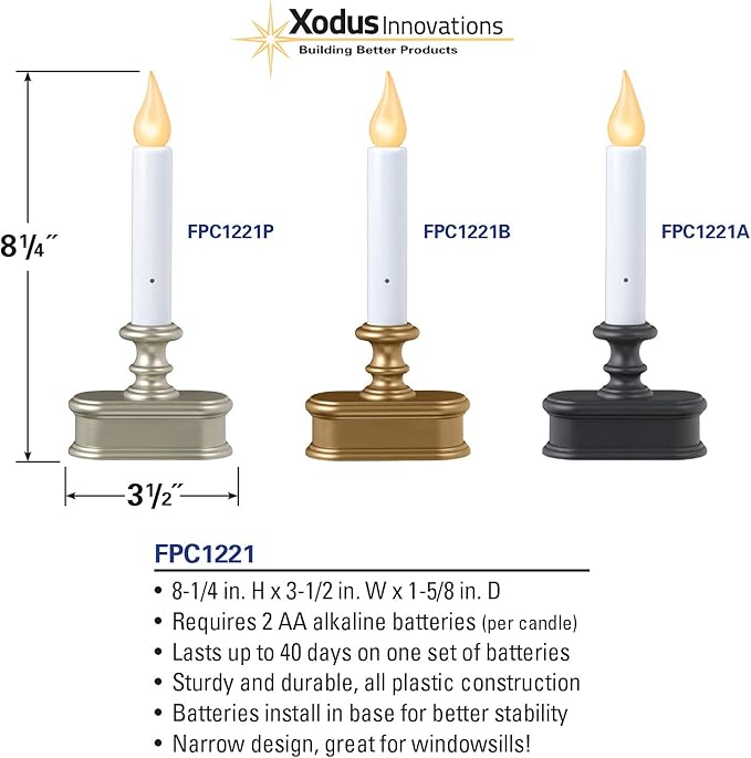 Xodus Innovations FPC1221A-6 Battery Operated LED Dusk to Dawn Window Candle with Amber Steady On or Flicker Flame, Black/Antique Bronze Pack of 6