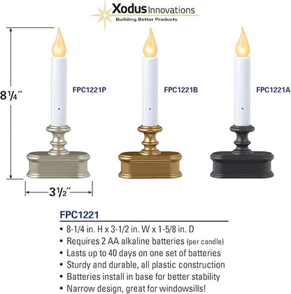 Xodus Innovations FPC1221P-R6 Battery Operated LED Dusk to Dawn Window Candle with Amber Steady On or Flicker Flame,Pewter/Silver Pack of 6