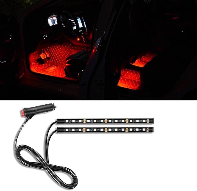 Car LED Strip Light, 24 LED RGB Auto Under Dash Interior Atmosphere Lights, 12V Ambient Night Light, Auto Interior Decorative Lamp, Universal Car Accessories (Red, Cigarette Adapter)