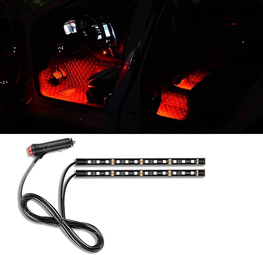 Car LED Strip Light, 24 LED RGB Auto Under Dash Interior Atmosphere Lights, 12V Ambient Night Light, Auto Interior Decorative Lamp, Universal Car Accessories (Red, Cigarette Adapter)