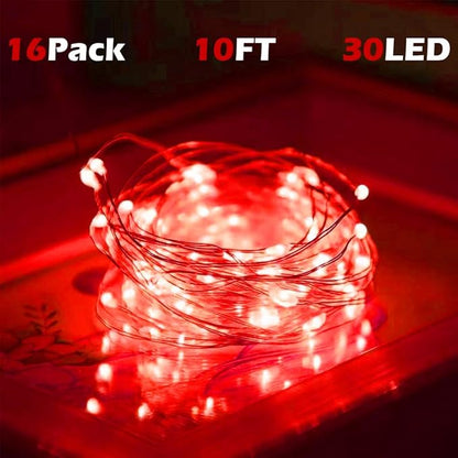 SOCO 16 Pack LED Fairy Lights Battery Operated - 10FT 30LED Copper Wire Mason Jar String Lights, IP65 Waterproof, Bendable for Indoor/Outdoor, Christmas, Wedding, Party, Camping Decor