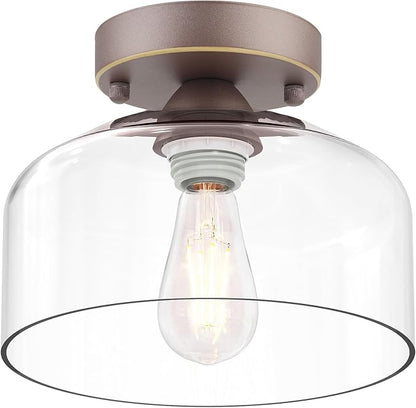 LACCEN Semi Flush Mount Ceiling Light Bronze, Clear Glass Pendant Lamp Shade, Modern Farmhouse Light Fixture for Hallway Corridor Kitchen Entryway Bedroom, Bulb Not Included