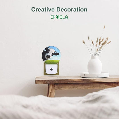EKOBLA Dairy Cow Plug-in Night Light, Black & White Farm Cow LED Nightlight with Auto On/Off for Bedroom, Bathroom & Living Room