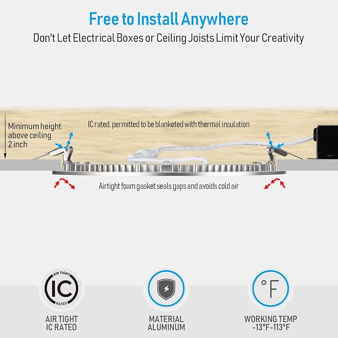 TORCHSTAR E-Lite Series 8 Inch Slim Recessed Lighting with J-Box, 18W Ultra-Thin LED Recessed Light, Dimmable Canless Downlight, ETL&ES Listed, CRI90, 3000K Warm White, Oil Rubbed Bronze, Pack of 6