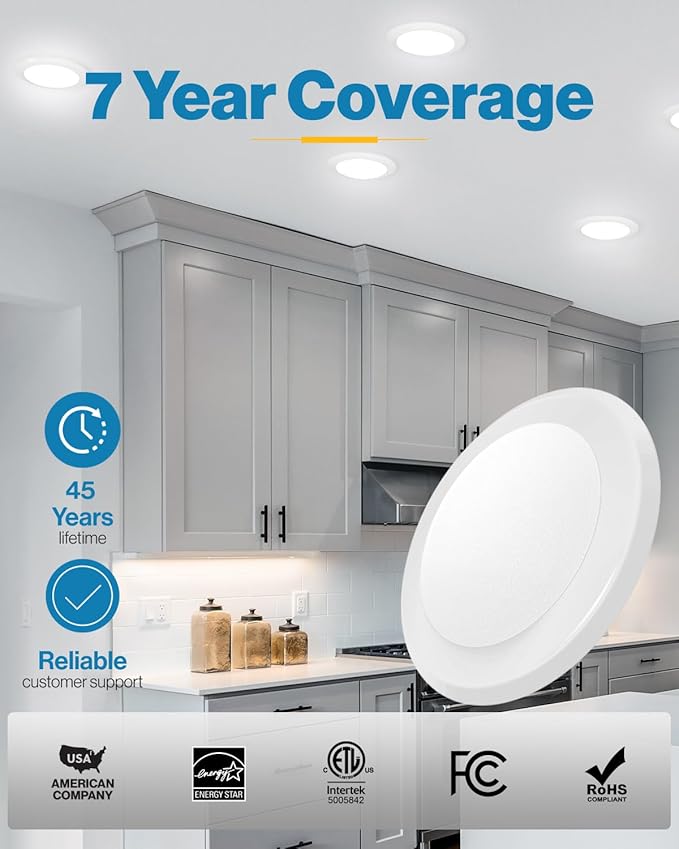 Sunco 48 Pack 5/6 Inch LED Disk Lights, Flush Mount Disc Recessed Ceiling Can Lighting, 1050 LM, 6000K Daylight Deluxe, Dimmable, 15W=75W, Damp Rated ETL
