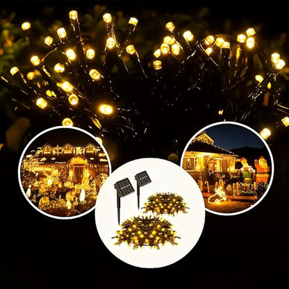 2 Pack Solar String Lights Outdoor, Total 100 LED Each 20Ft with 8 Lighting Modes for Yard, Fence,Balcony, Party,Christmas Tree Decorations (Warm White Light)