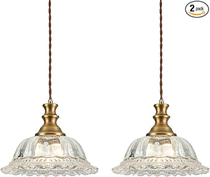 HDDFL Glass Pendant Lights Modern Pendant Lighting Fixtures Hanging Lamp Brushed Finish Hanging Light Fixture for Kitchen Island Bedroom Dining Room Coffee Shop Hallway 2 Pack