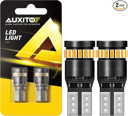 AUXITO 194 LED Bulb Amber Yellow Canbus Error Free, 168 175 2825 W5W T10 LED Replacement Light Kit for Car Interior Map Dome Trunk Exterior Marker License Plate Parking Lights, Pack of 2