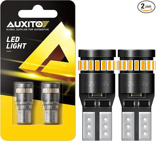 AUXITO 194 LED Bulb Amber Yellow Canbus Error Free, 168 175 2825 W5W T10 LED Replacement Light Kit for Car Interior Map Dome Trunk Exterior Marker License Plate Parking Lights, Pack of 2