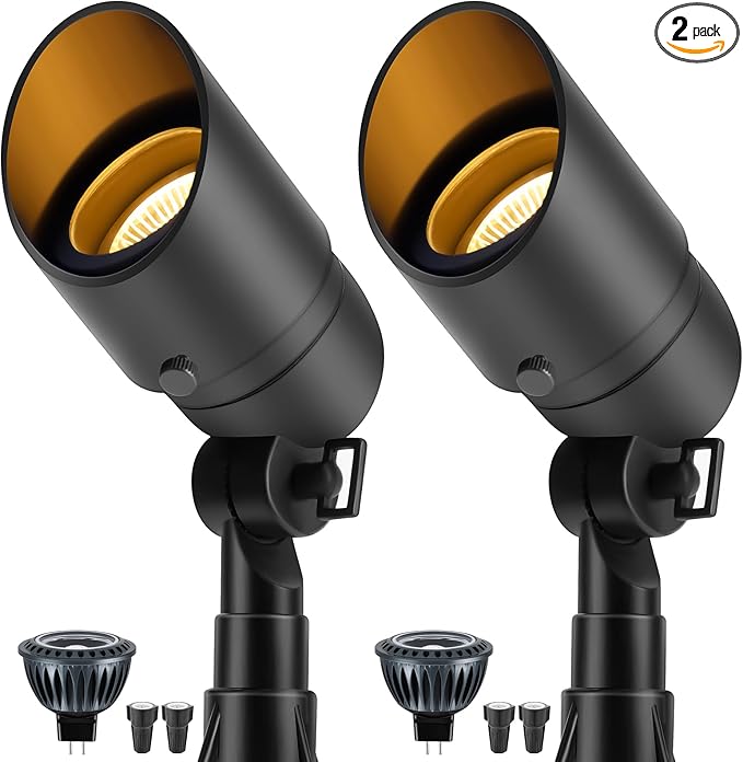 Gardencoin Low Voltage Landscape Spotlight, 12V LED Outdoor Landscape Lighting, Landscape Spot Lights Wired for Garden and Yard, Aluminum Up Lighting Fixture with 5W MR16 Replaceable Bulb (2 Pack)
