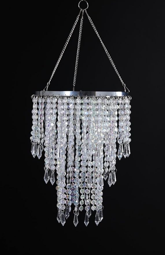 3 Tiers Iridescent Acrylic Beaded Chandelier Shade, Ceiling Light Pendant Lampshade with Crystal Beads for Wedding Party Event Home Decoration,W8.6 X H12 (H12C)