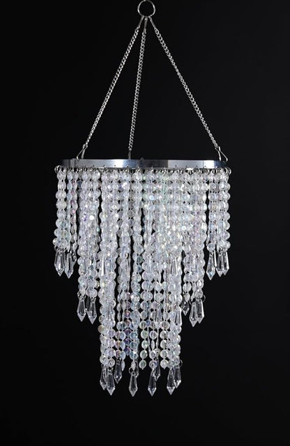 3 Tiers Iridescent Acrylic Beaded Chandelier Shade, Ceiling Light Pendant Lampshade with Crystal Beads for Wedding Party Event Home Decoration,W8.6 X H12 (H12C)