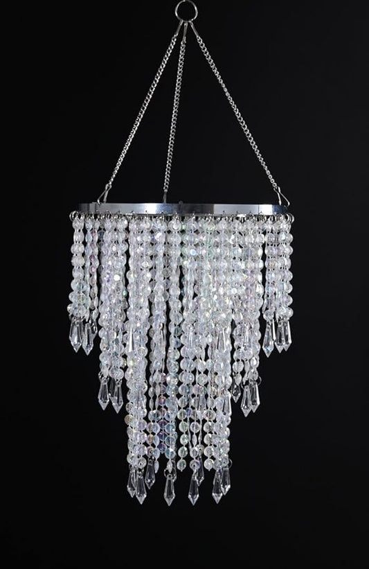 3 Tiers Iridescent Acrylic Beaded Chandelier Shade, Ceiling Light Pendant Lampshade with Crystal Beads for Wedding Party Event Home Decoration,W8.6 X H12 (H12C)