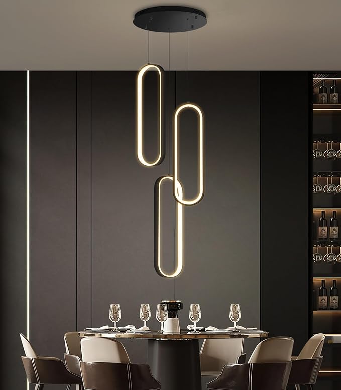 Modern Ring Chandelier LED Dimmable Ceiling Light for Kitchen Island Living Room Staircaes Dining Room Black